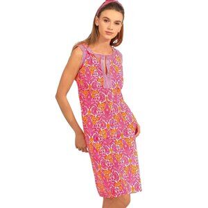 Gretchen Scott Cotton Flirt Dress East India Pink Orange Pockets Size XL